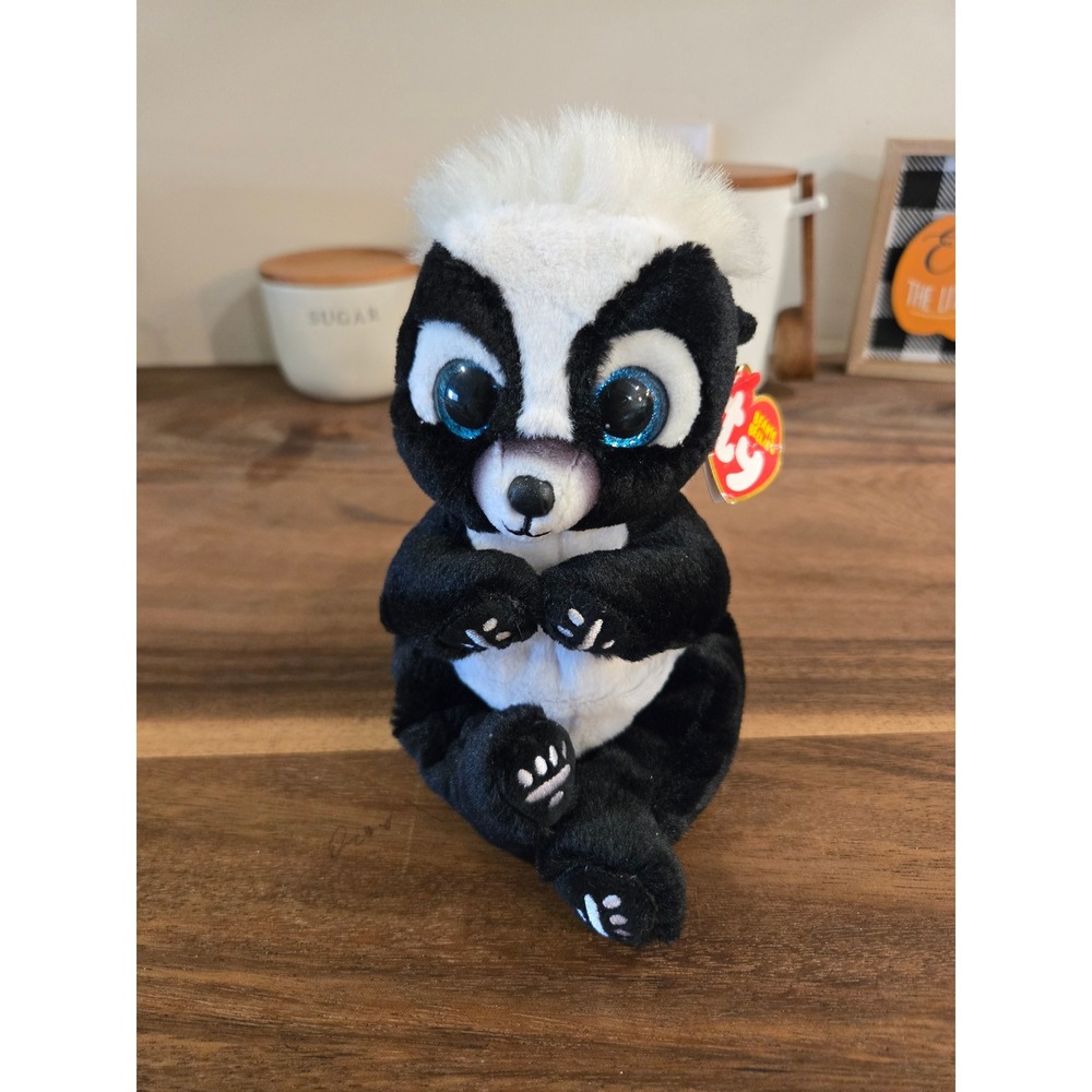 Ty Beanie Bellies Rukus the Skunk Black White Plush Blue Glitter Eyes 2023 NWT